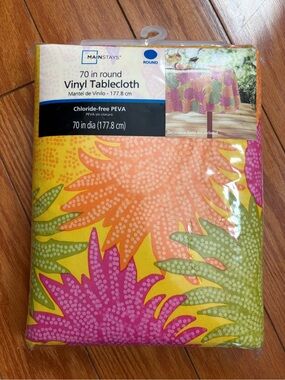 Mainstays Yellow Vinyl Tablecloth with Pink and Orange Floral Design